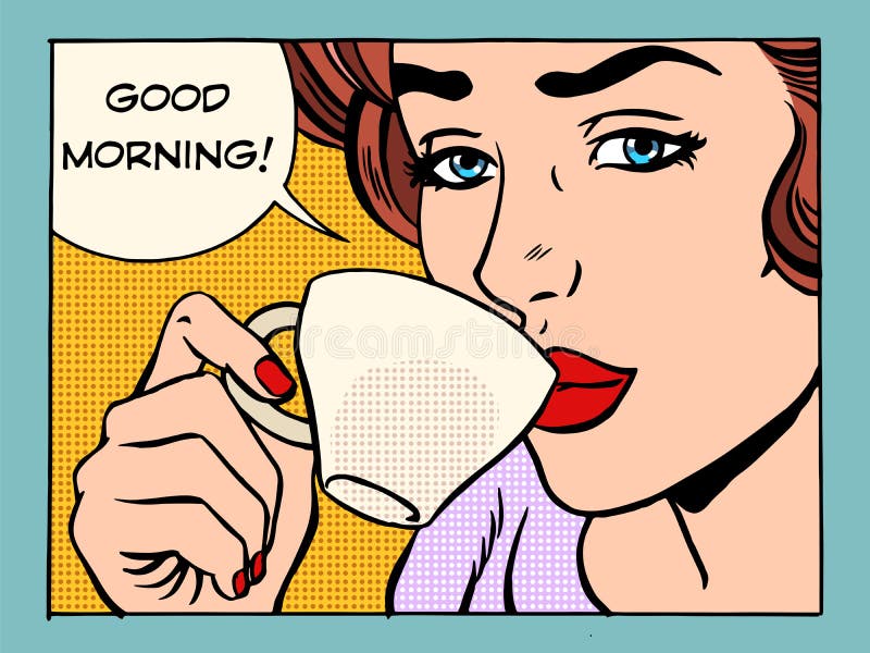 Flicka för bra morgon med koppen kaffe stock illustrationer