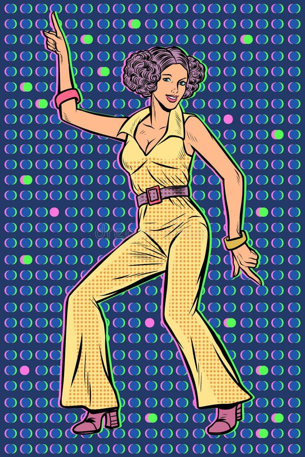 Girl in pantsuit. woman disco dance. Pop art retro vector illustration vintage kitsch 50s 60s. Girl in pantsuit. woman disco dance. Pop art retro vector illustration vintage kitsch 50s 60s