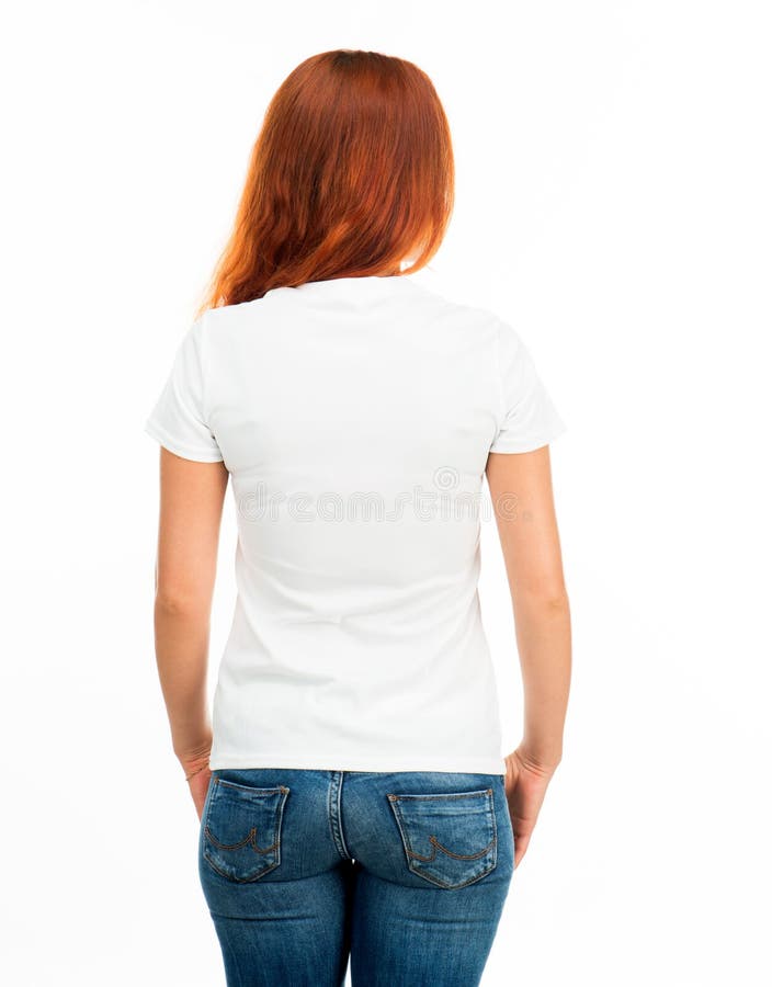 Flicka i vit t-shirt arkivbilder