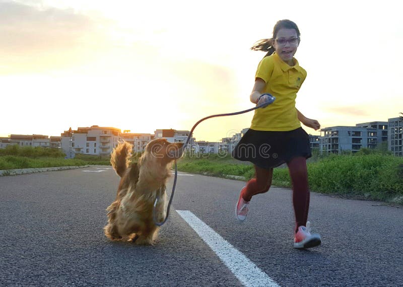Flicka med cockerspanieln royaltyfria foton Flicka med cockerspanieln royaltyfria foton