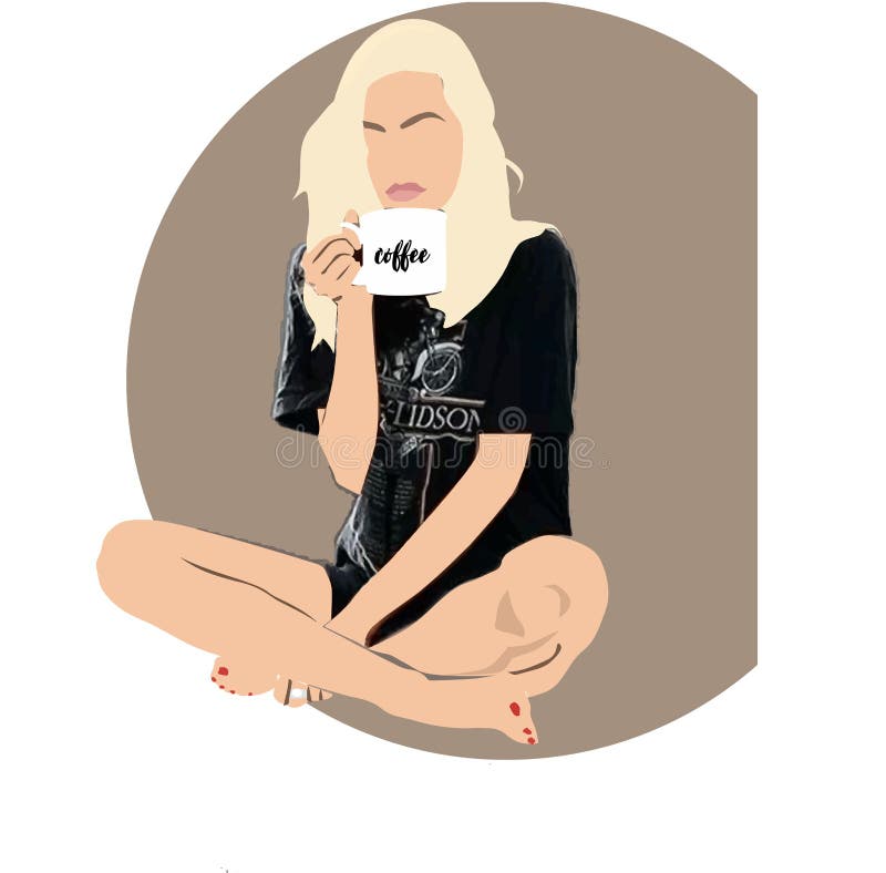 Flicka med kopp kaffe stock illustrationer
