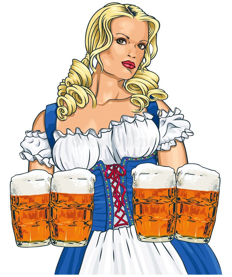 The blonde girl with beer in a traditional dress. The blonde girl with beer in a traditional dress.