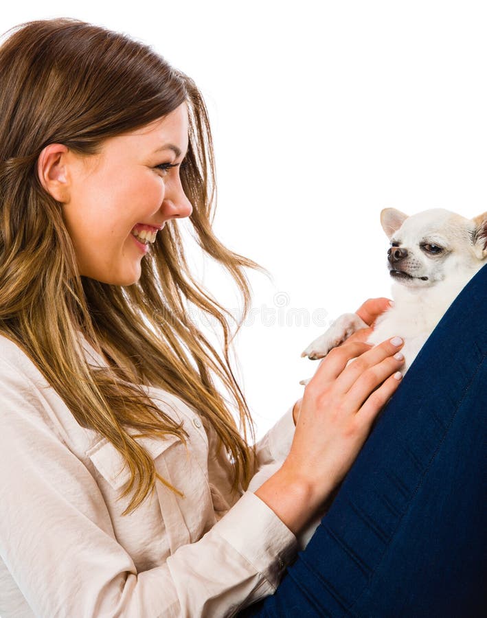 Flicka och hund fotografering för bildbyråer