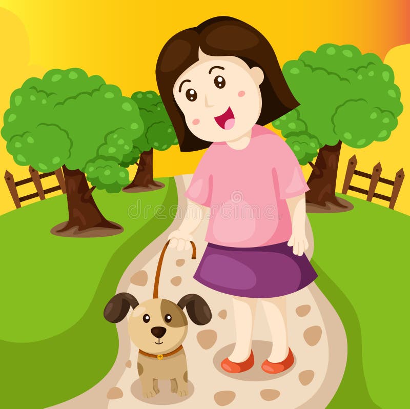Flicka som går hunden i parkera royaltyfri illustrationer Flicka som går hunden i parkera royaltyfri illustrationer