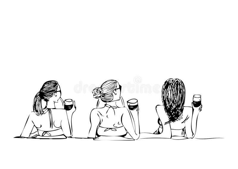 Flicka tre på stranden på vit bakgrund royaltyfri illustrationer