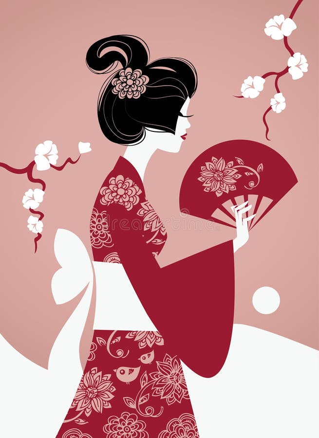 Japanese girl silhouette with abstract lanscape. Japanese girl silhouette with abstract lanscape