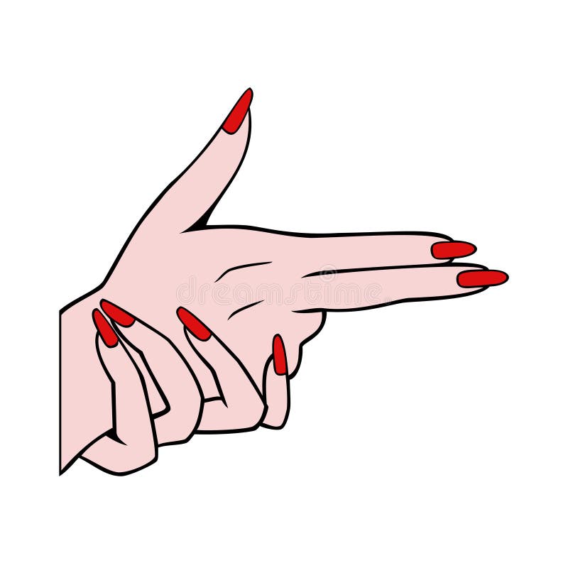 Girl holds hands like a gun icon, Vector illustration in sketch style isolated on a white background. Making aggression signal by hands. lifestyle symbol, red nails vector. selected full sign. Girl holds hands like a gun icon, Vector illustration in sketch style isolated on a white background. Making aggression signal by hands. lifestyle symbol, red nails vector. selected full sign