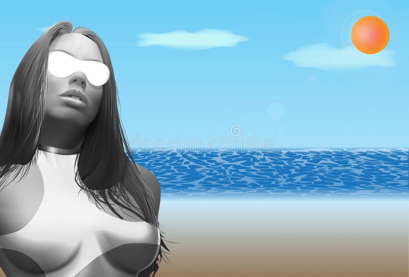 Flickastrand stock illustrationer