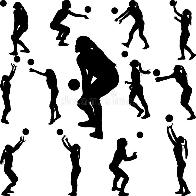 Volleyball girl player. women group play volleyball silhouette. Volleyball girl player. women group play volleyball silhouette