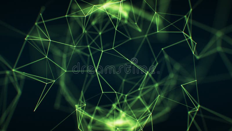 Fliegen durch die abstraktes wachsendes Netz-grüne Farbe in der Cyberspace-nahtlosen Nahaufnahme mit DOF-Unschärfe Geschlungenes