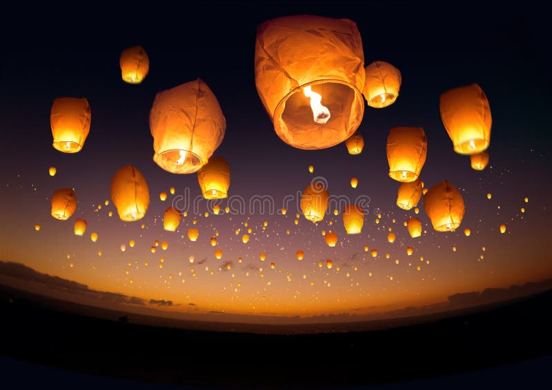 Fliegende chinesische Laternen stockbild Fliegende chinesische Laternen stockbild