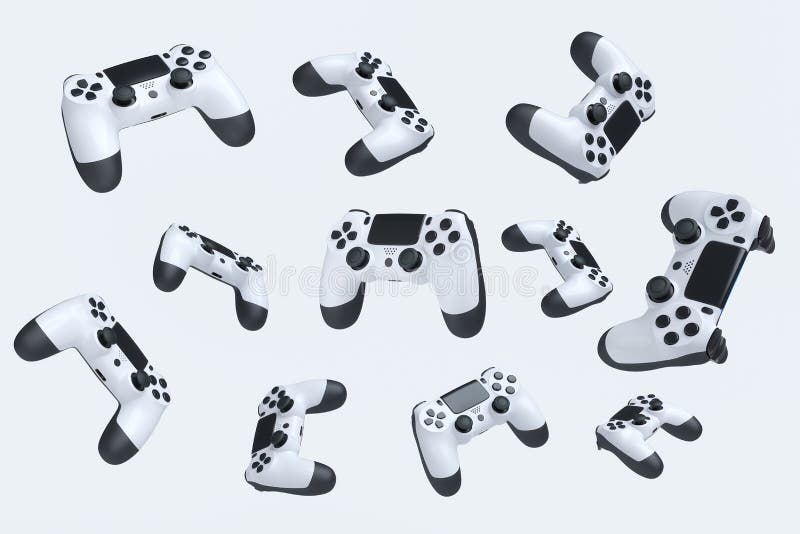Fliegende Gamer Joysticks oder Gamepads auf weißem Hintergrund vektor abbildung