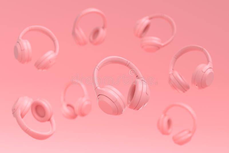 Fliegende Gamer Kopfhörer oder Headset auf rosa Hintergrund lizenzfreie abbildung
