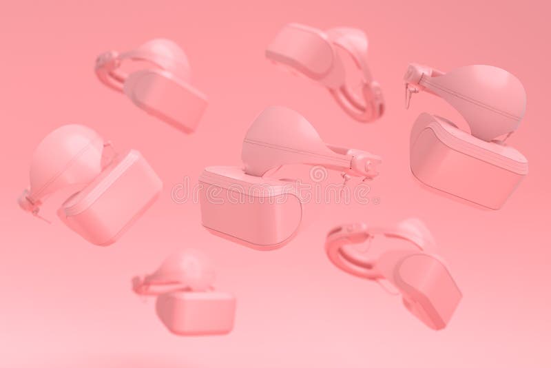 Fliegende Gamer Kopfhörer oder Headset auf rosa Hintergrund mit Unschärfe lizenzfreie abbildung
