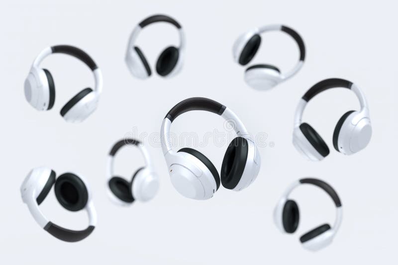 Fliegende Gamer Kopfhörer oder Headset auf weißem Hintergrund mit Unschärfe lizenzfreie abbildung