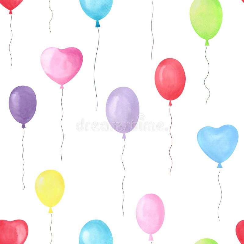 Fliegende Kinder farbenfrohe Aquarellballons isoliert auf weißem Hintergrund nahtlose Muster. abstrakter Hintergrund. Endlosmuster-Vorlage für Tapetenpapier.