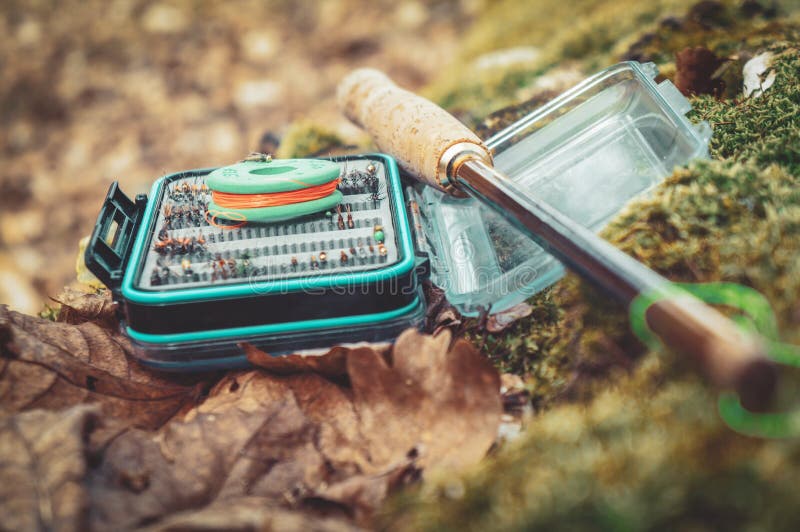 Flies for Salmon Fishing. Fly Fishing Gear Stock Photo Image of reel