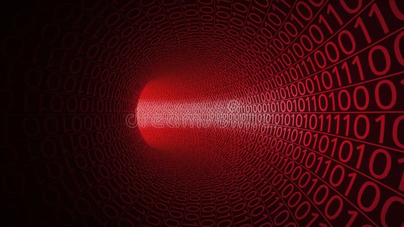 Flight through abstract red tunnel made with zeros and ones. Modern background. Danger, threat, binary data transfer vector illustration Flight through abstract red tunnel made with zeros and ones. Modern background. Danger, threat, binary data transfer vector illustration