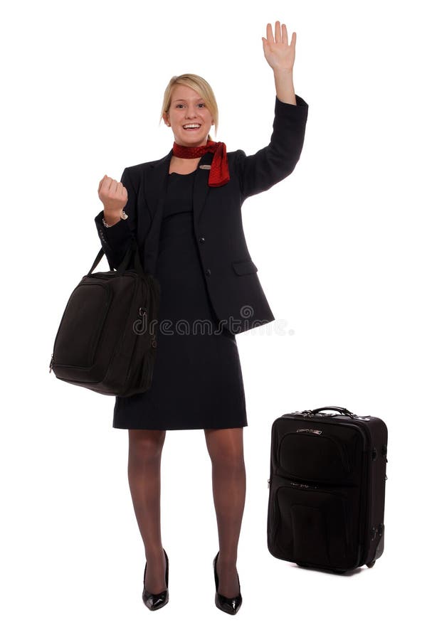 Flight attendant hailing a cab