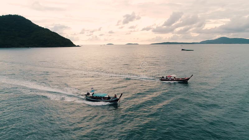 Thailand Coral Island Drone Shot Racing with speed boats