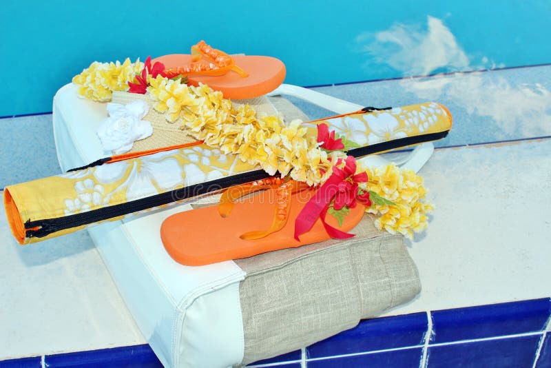 Flip Flops and Pool Accessories Stock Photo - Image of beach, shoes ...