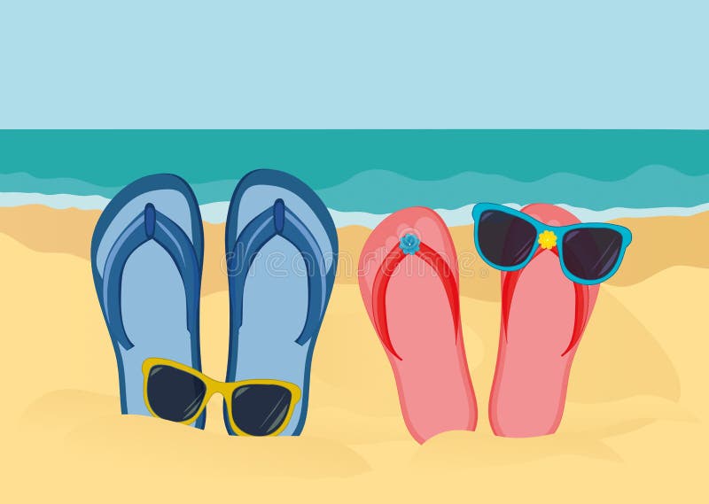 Flip-flops and Sunglasses with a Beach Umbrella on the Sandy Beach ...