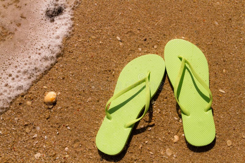 Flip Flops in the water stock photo. Image of pair, shells 37629752