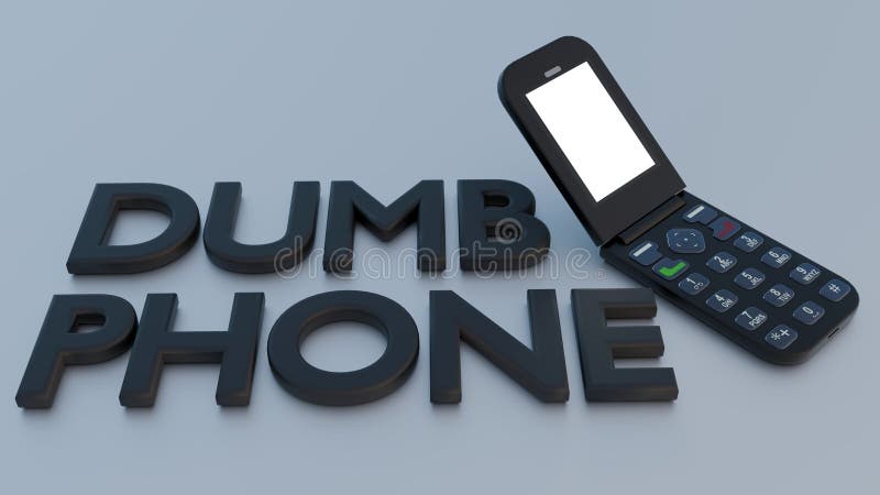 A flip phone with the letters \'DUMB PHONE\' royalty free illustration