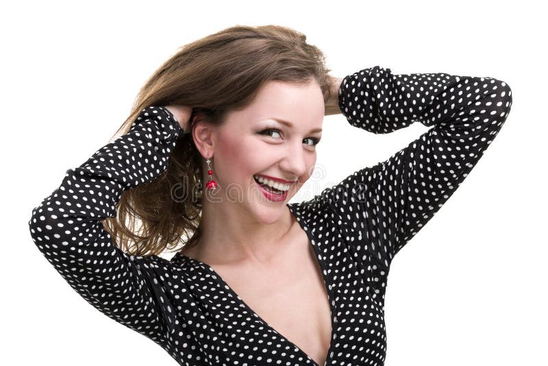 Flirtvrouw op wit wordt geïsoleerd dat stock foto's Flirtvrouw op wit wordt geïsoleerd dat stock foto's