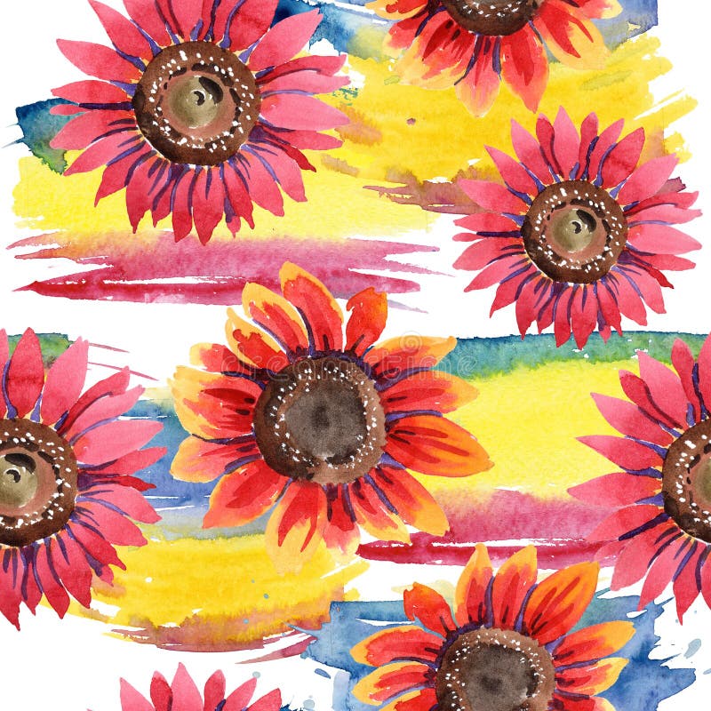 Floarea-soarelui roșu. floarea botanică florală. model de fundal fără probleme. stock illustration