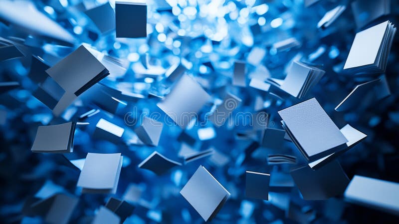 Floating abstract cubes in a blue futuristic background royalty free stock photos