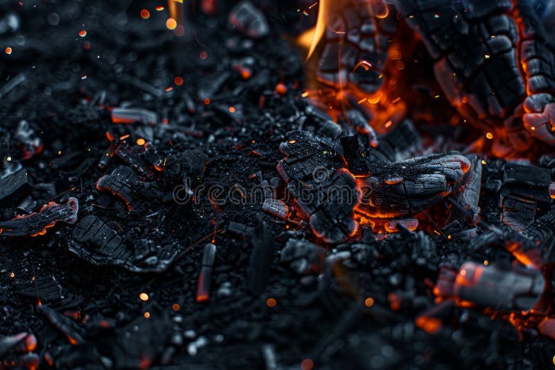 Floating ashes and glowing embers after fire, close up stock photography