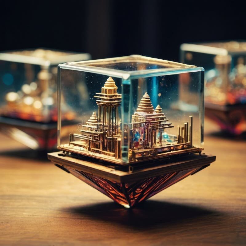 Floating Bazaar Selling Liquid Gravity with Piano Robots and CMYK Sky Bridges royalty free stock images