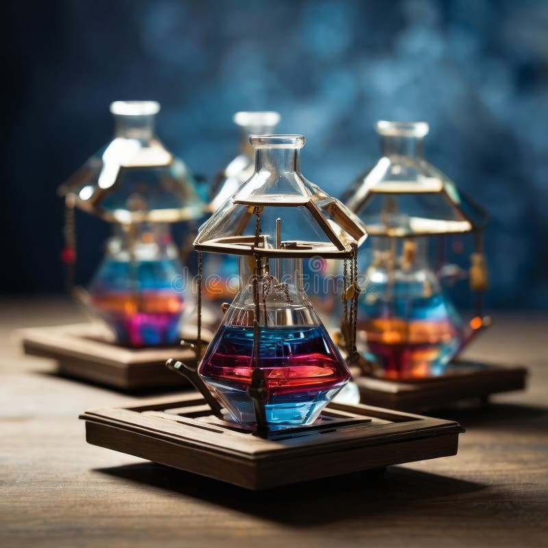Floating Bazaar Selling Liquid Gravity with Piano Robots and CMYK Sky Bridges royalty free stock photo