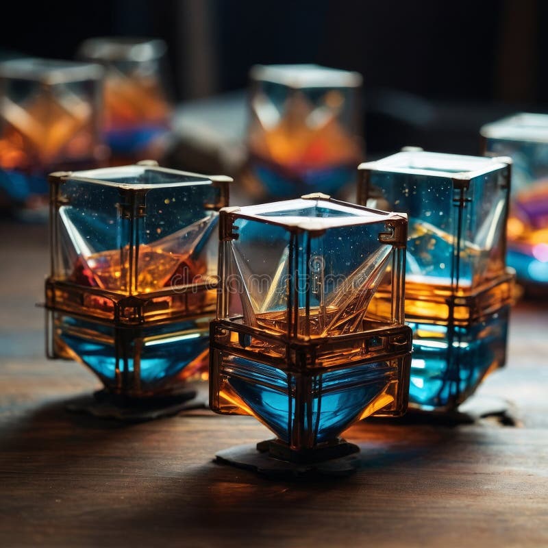 Floating Bazaar Selling Liquid Gravity with Piano Robots and CMYK Sky Bridges stock image