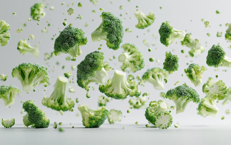 Floating Broccoli Florets in Mid-Air Generative AI royalty free illustration