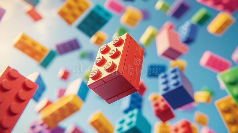Floating Colorful Building Blocks Sky Background royalty free illustration