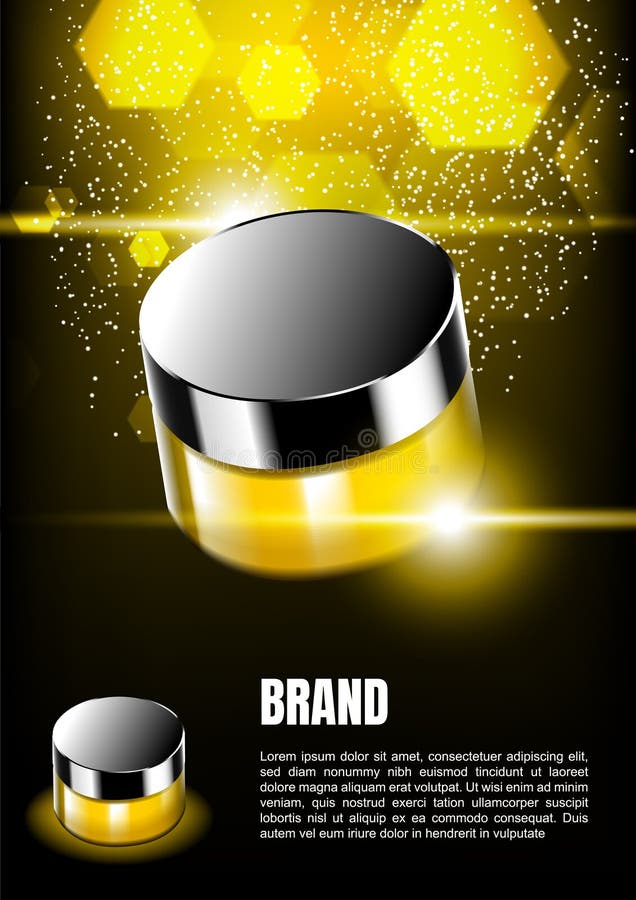 Floating cream with gold dust and hexagon lights on dark background royalty free illustration