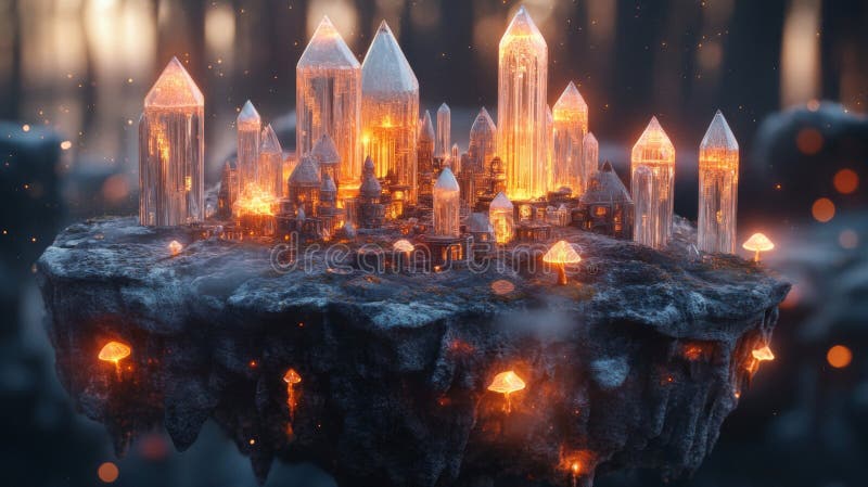 Floating Crystal City in a Dark Forest royalty free illustration