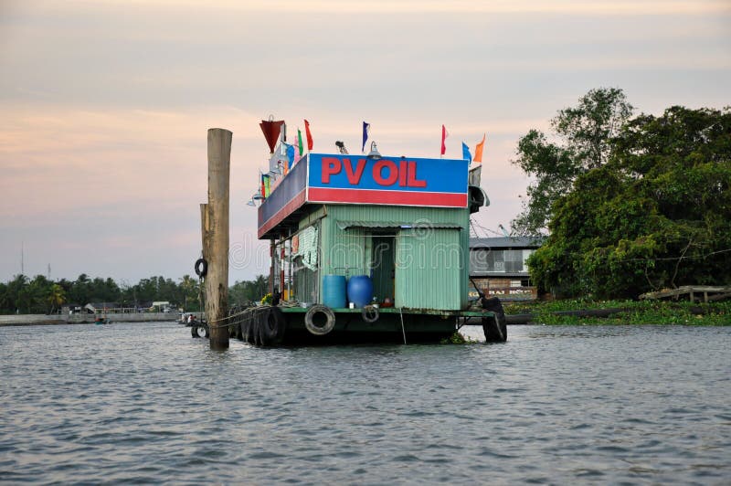 Floating gas station on Mekong river, Vietnam