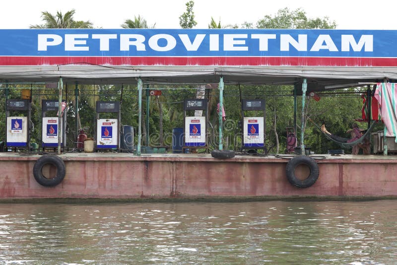 Floating Gas Station on Mekong River, Vietnam Editorial Stock Photo