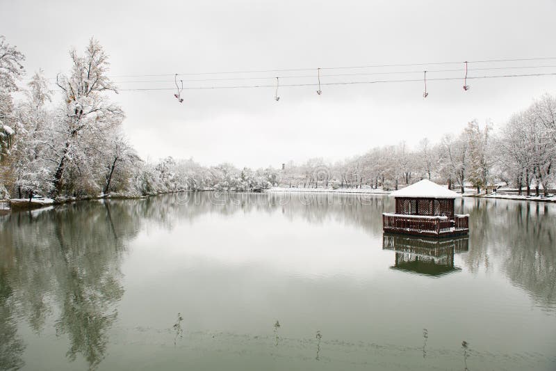Floating Gazebo in the Lake in the Winter Stock Image Image of gazebo