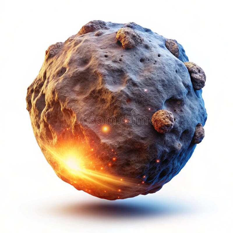 Floating glowing asteroid with rotating space debris vector illustration