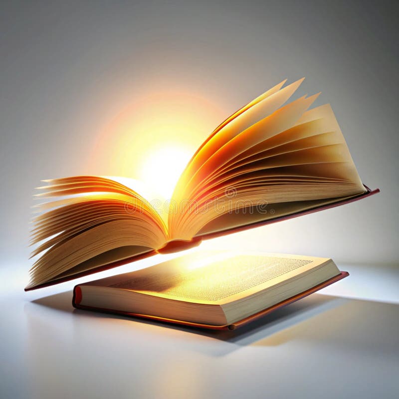 Floating glowing book with animated page turns royalty free illustration