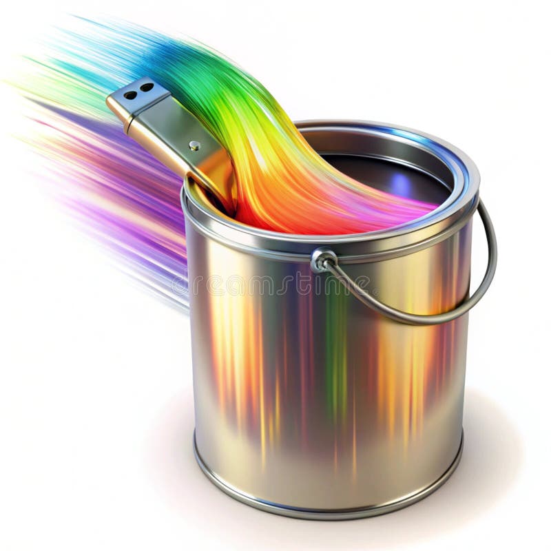 Floating glowing paint can with rotating brush strokes vector illustration