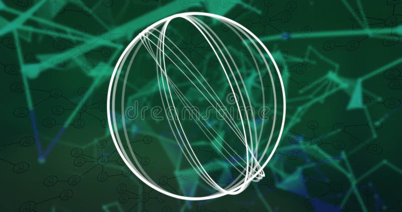 Floating glowing wireframe sphere hovering in network visualization, with nodes, connecting lines royalty free illustration