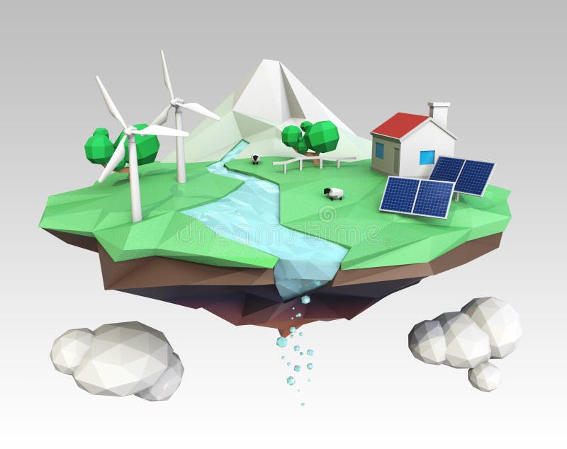 Floating island for ecology concept stock illustration