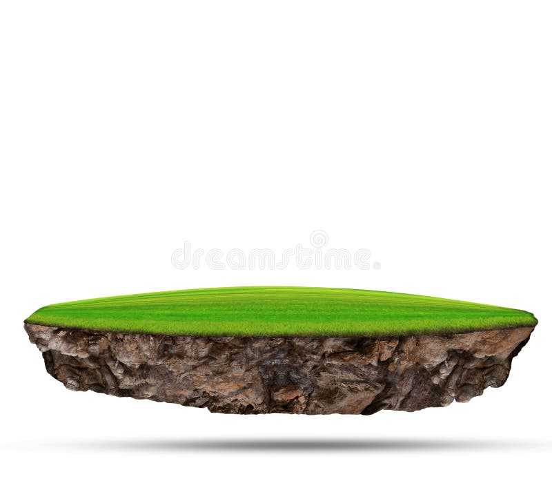 Floating island of green grass field on rock land use for abstract background backdrop