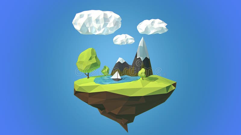 Floating island with mountain and clouds in the sky royalty free illustration