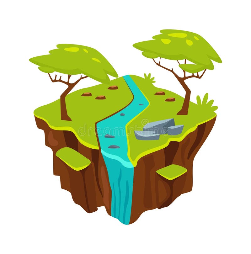 Floating Island with River stock vector. Illustration of landscape ...